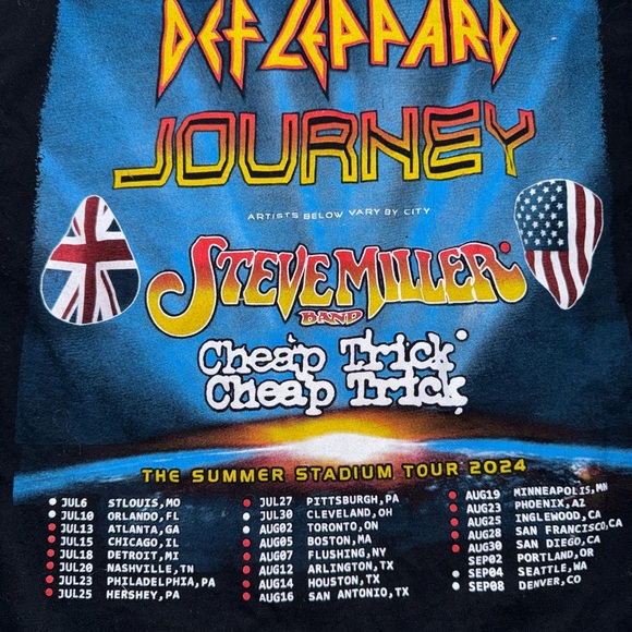 Def Leppard: Cheap Trick: Journey: Steve Miller Band: Stadium Tour 2024 Tee: LG - Picture 3 of 5